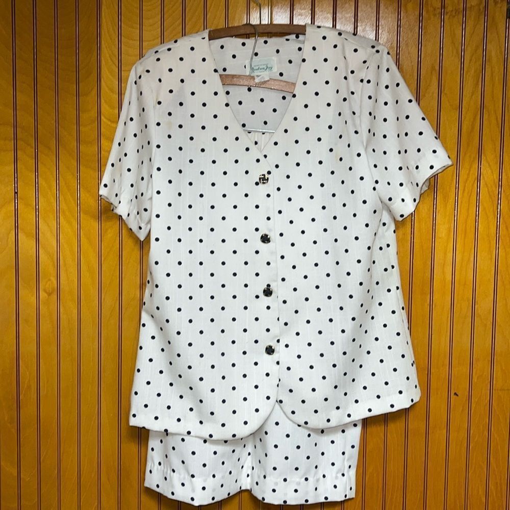 Vintage Andrea Joy Polka Dot Skirt Suit | Size Medium